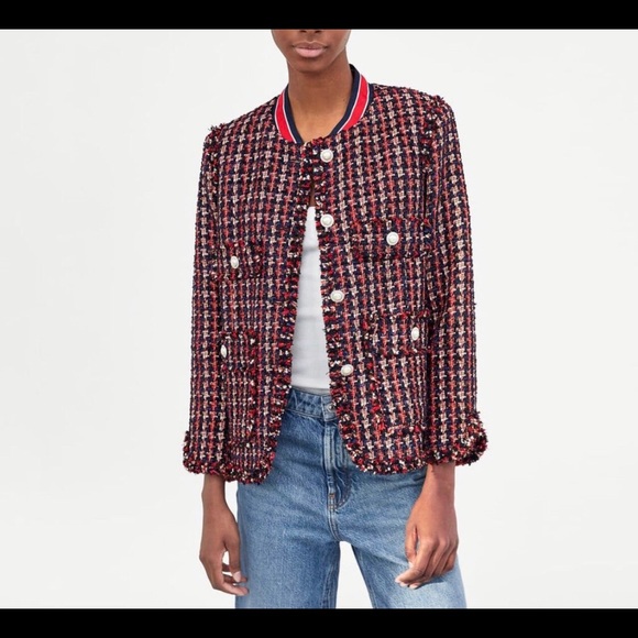 Zara Tweed jacket w/ striped detail - Picture 2 of 3